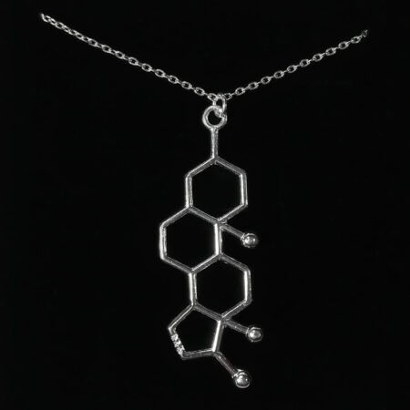 srebrny naszyjnik z zawieszką z wzorem testosteronu - biżuteria z wzorami chemicznymi