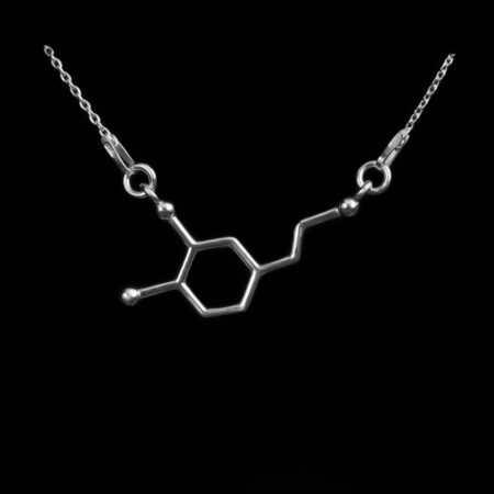 Damski naszyjnik z wzorem dopaminy - molekularna biżuteria srebrna