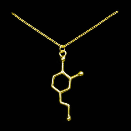 pozłacany naszyjnik ankier z wisiorkiem dopamina - biżuteria biochemiczna