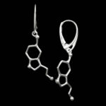 srebrne kolczyki na biglach angielskich z wzorem serotoniny - biżuteria molekularna