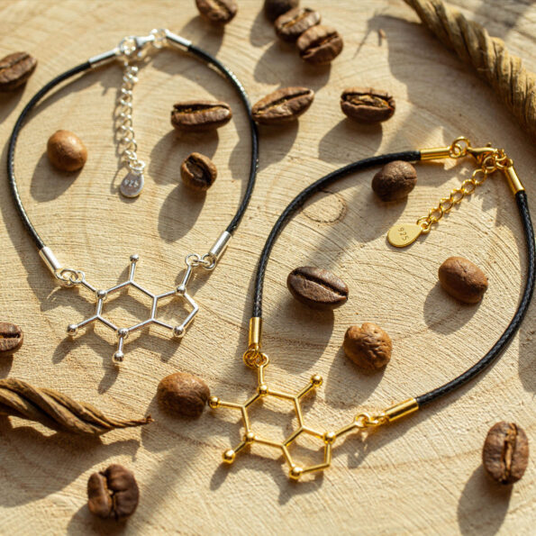 Damskie bransoletki sznurkowe ze wzorem kofeiny - biżuteria modowa ze srebra