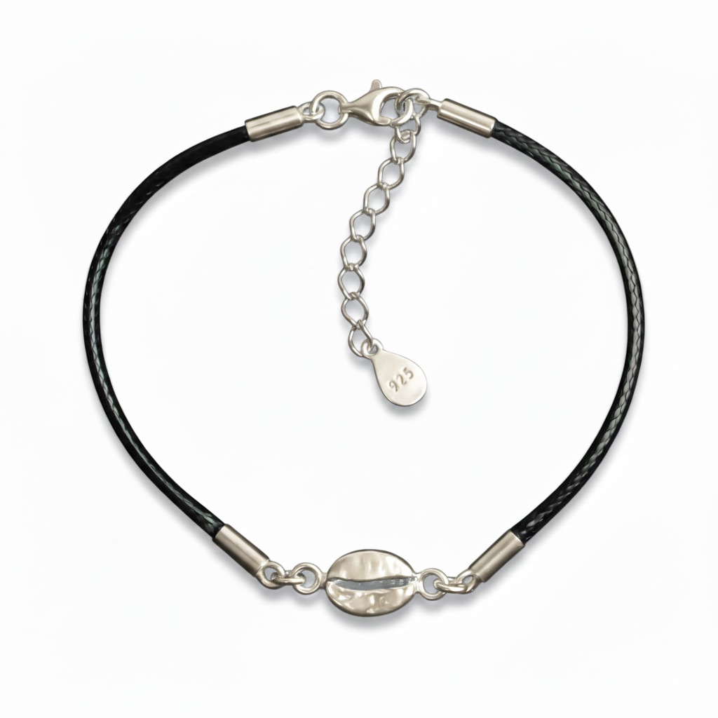 srebrna bransoletka sznurkowa ziarno kawy srebrna bransoletka sznurkowa ziarno kawy