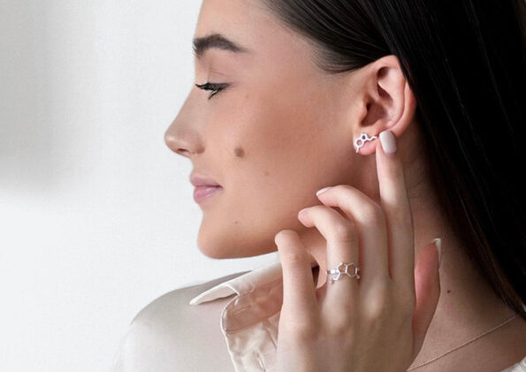 kolczyki i pierścionek ze wzorem serotoniny